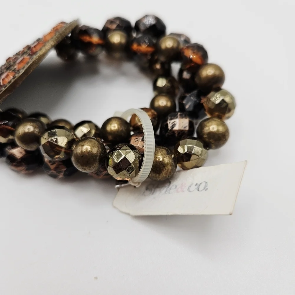 NEW VINTAGE Style & Co Amber Rhinestone Large Medallion Stretch Bracelet